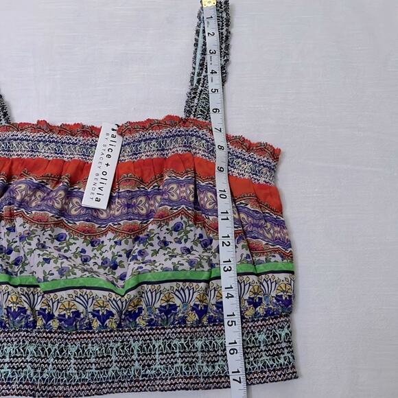 Alice + Olivia Lois Printed Smocked Crop TopIn Ritzymulti Size L NWT - Picture 8 of 11
